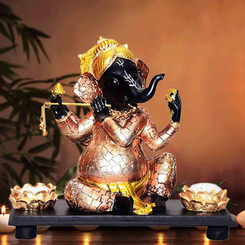 ABHIYAM Brown Ganesha with Tray Idol