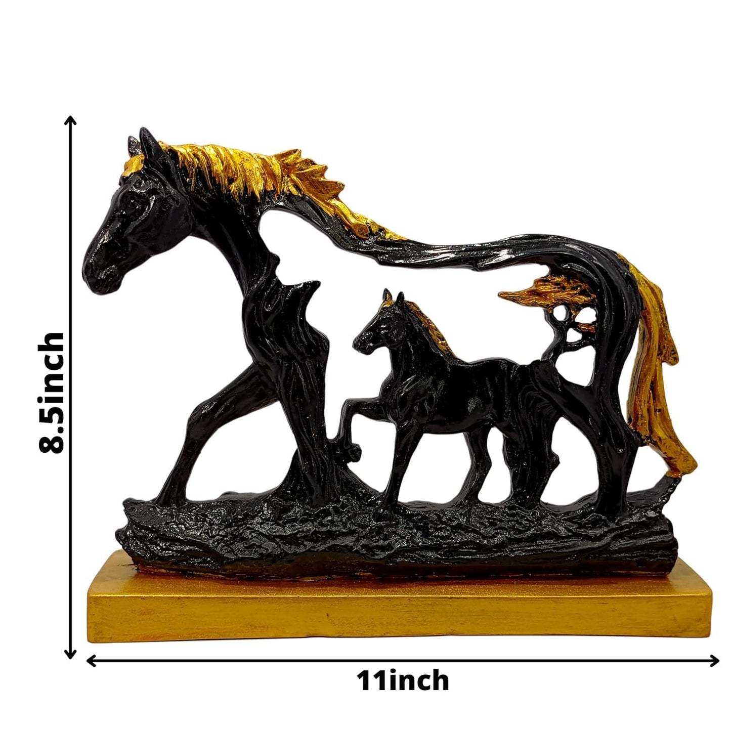 Horse Statue with Baby Horse Resin Finish Animal Figurines Gifts for Good Luck (Black)
