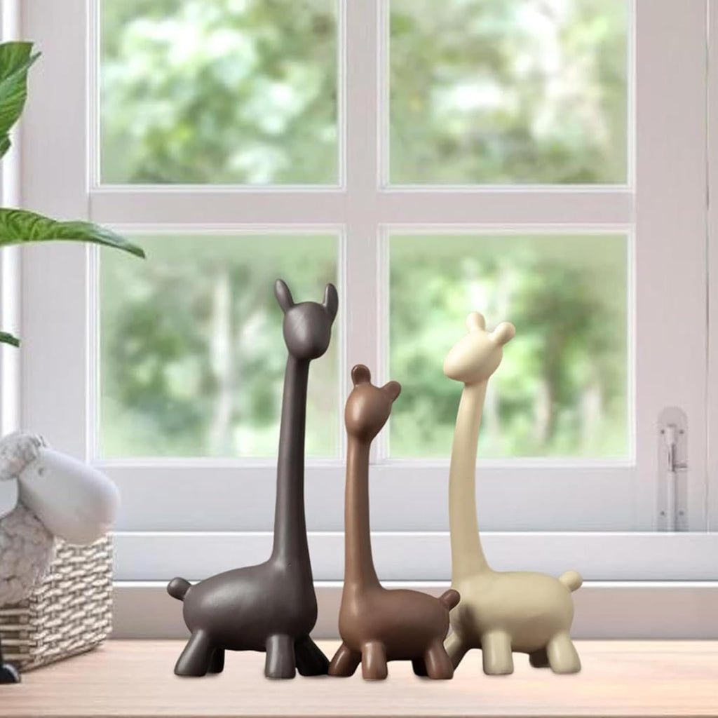 Giraffe Sculpture Family of Three Statues Resin Sculptures for Home Decoration Pack of 3 (Matte Color)