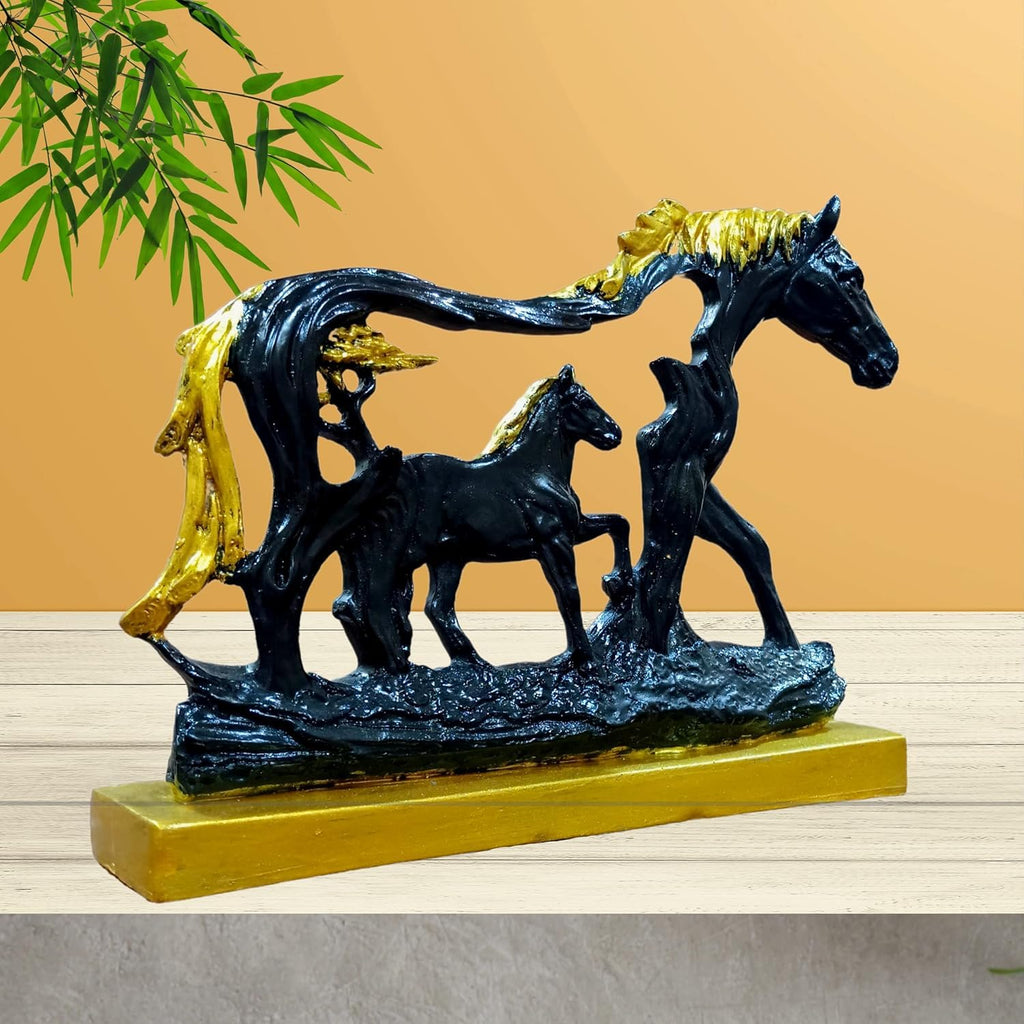 Horse Statue with Baby Horse Resin Finish Animal Figurines Gifts for Good Luck (Black)