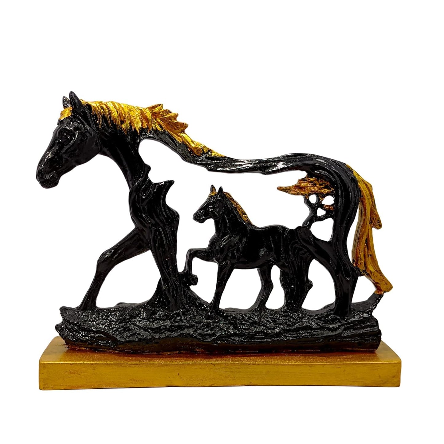 Horse Statue with Baby Horse Resin Finish Animal Figurines Gifts for Good Luck (Black)