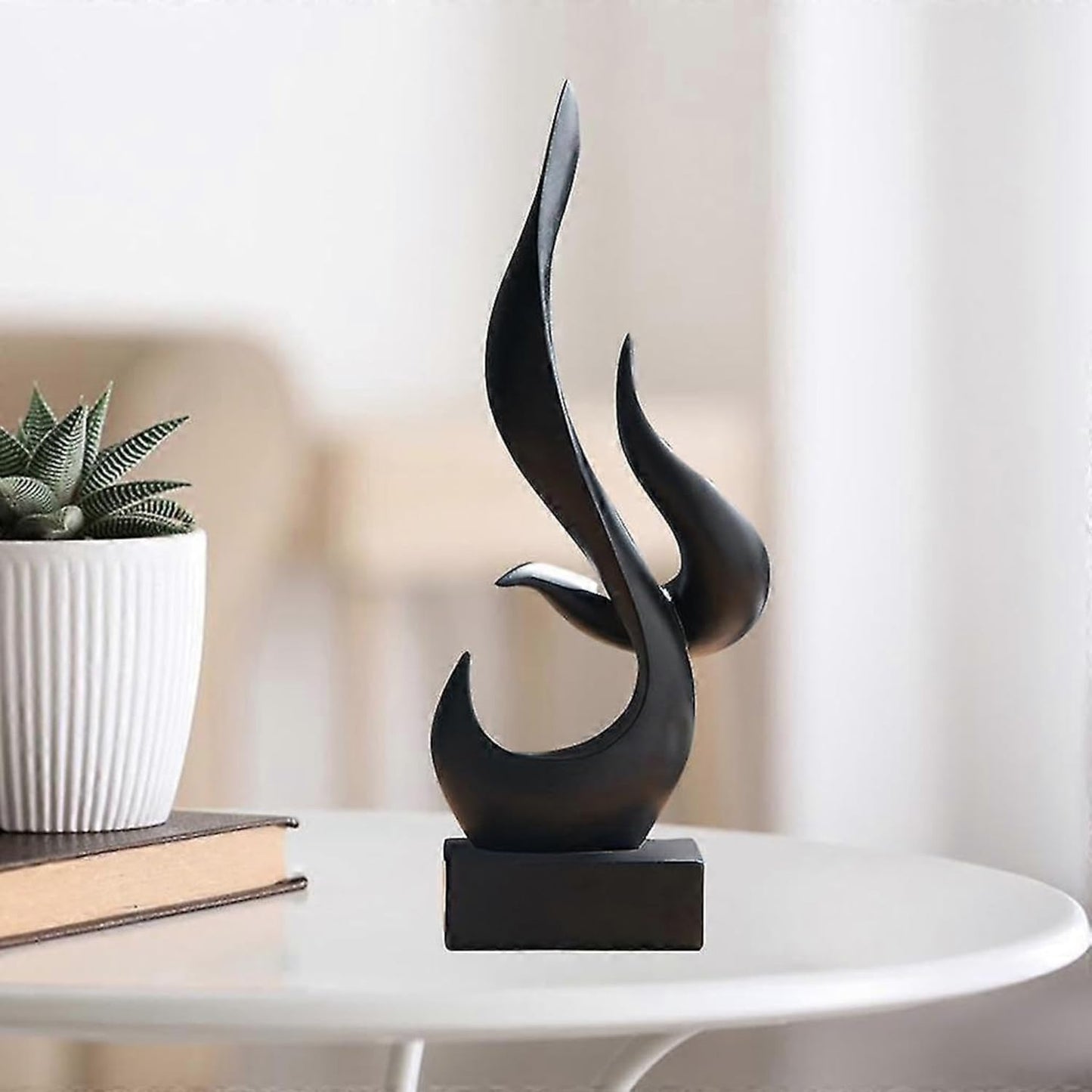 Fire Abstract Ceramic Modern Sculpture for Shelf Table Decoration (Black) (Pack of 1)