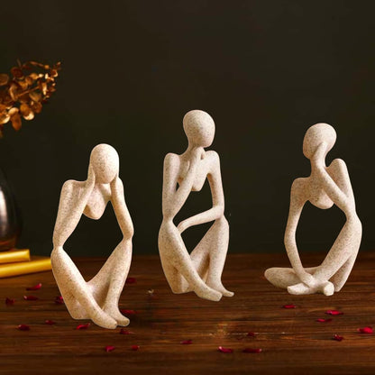 Set of 3 Abstract Thinker Men Statues for Home Decor