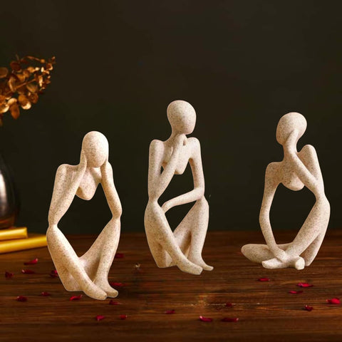 Set of 3 Abstract Thinker Men Statues for Home Decor