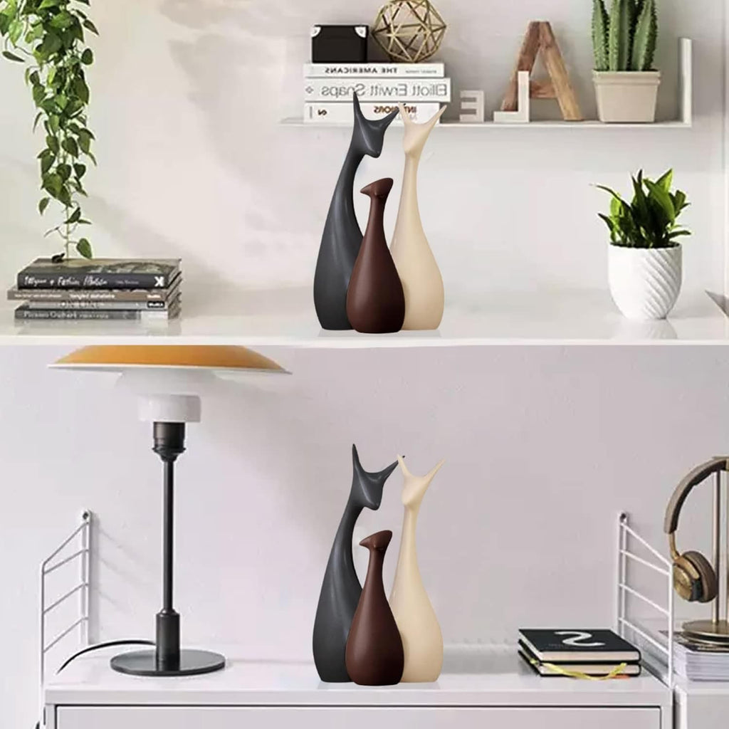 Home Decor Lucky Deer Family Statue Matte Finish Ceramic Figures showpiece for Home Decor Living Room - (Set of 3)