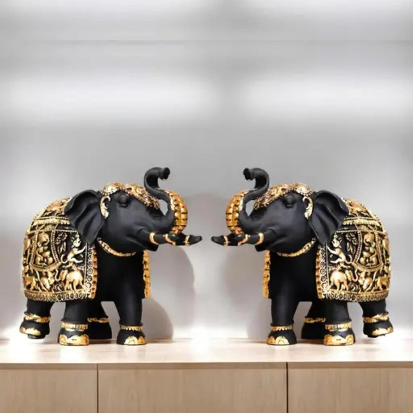 Elephant Statue Medium Size 2 pcs Set for Showpiece Your Home, Office Table & Gift Article,Animal Decorative Showpiece Figurines (Set of 2)