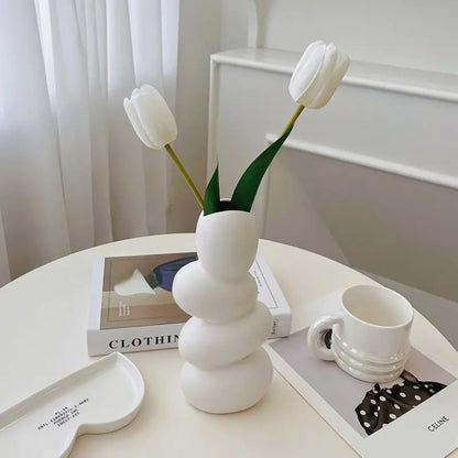 Decorative Ceramic Vase for Flowers, Pampas Grass Vase Height- 25 Cm, White
