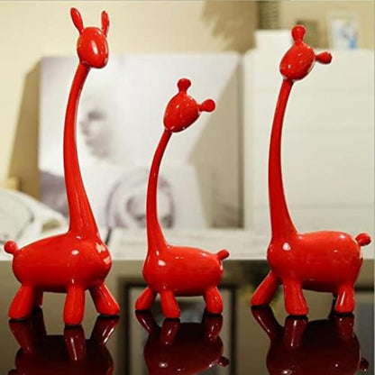 Giraffe Sculpture Family of Three Statues Resin Sculptures Pack of 3 (Red Color)
