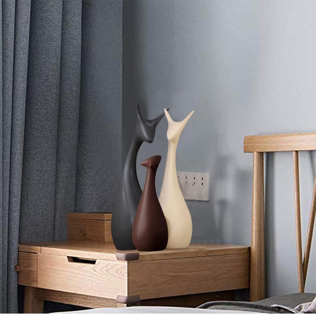 Home Decor Lucky Deer Family Statue Matte Finish Ceramic Figures showpiece for Home Decor Living Room - (Set of 3)
