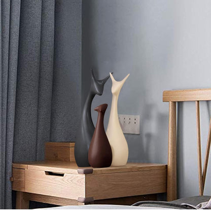 Home Decor Lucky Deer Family Statue Matte Finish Ceramic Figures showpiece for Home Decor Living Room - (Set of 3)