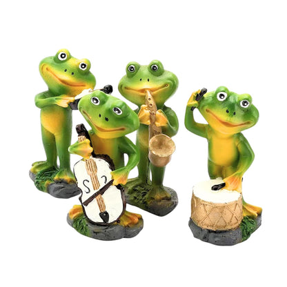 Frog Miniature Figurines | Decorative Showpiece for Home 1 Set 4 Pieces | Green