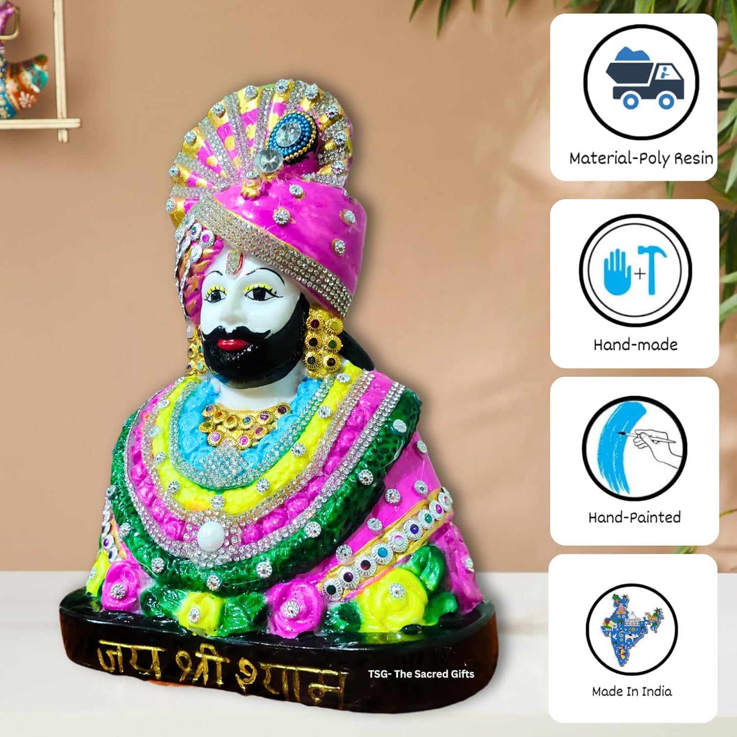 Khatu Shyam Idol for Car Dashboard Acrylic Round Murti for Home Gift Item & Statue for Temple/Pooja/Home Decor, Decorative Showpiece Figurine, Fantasy
