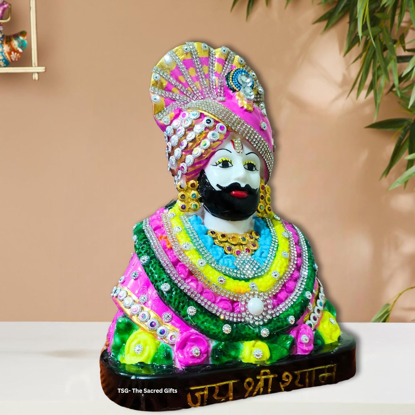 Khatu Shyam Idol for Car Dashboard Acrylic Round Murti for Home Gift Item & Statue for Temple/Pooja/Home Decor, Decorative Showpiece Figurine, Fantasy
