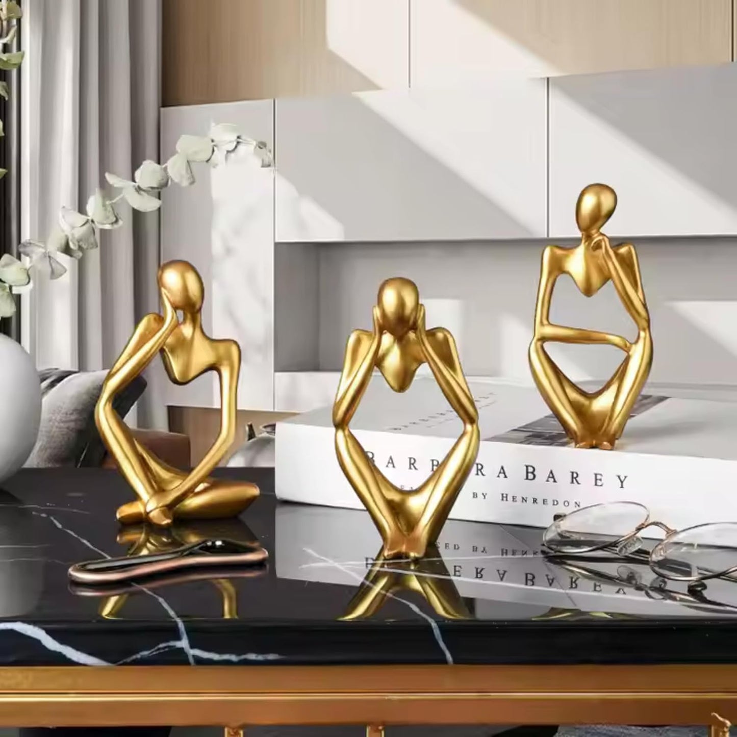 Set of 3 Abstract Thinker Men Statues – Elegant Modern Art Showpieces for Home Decor