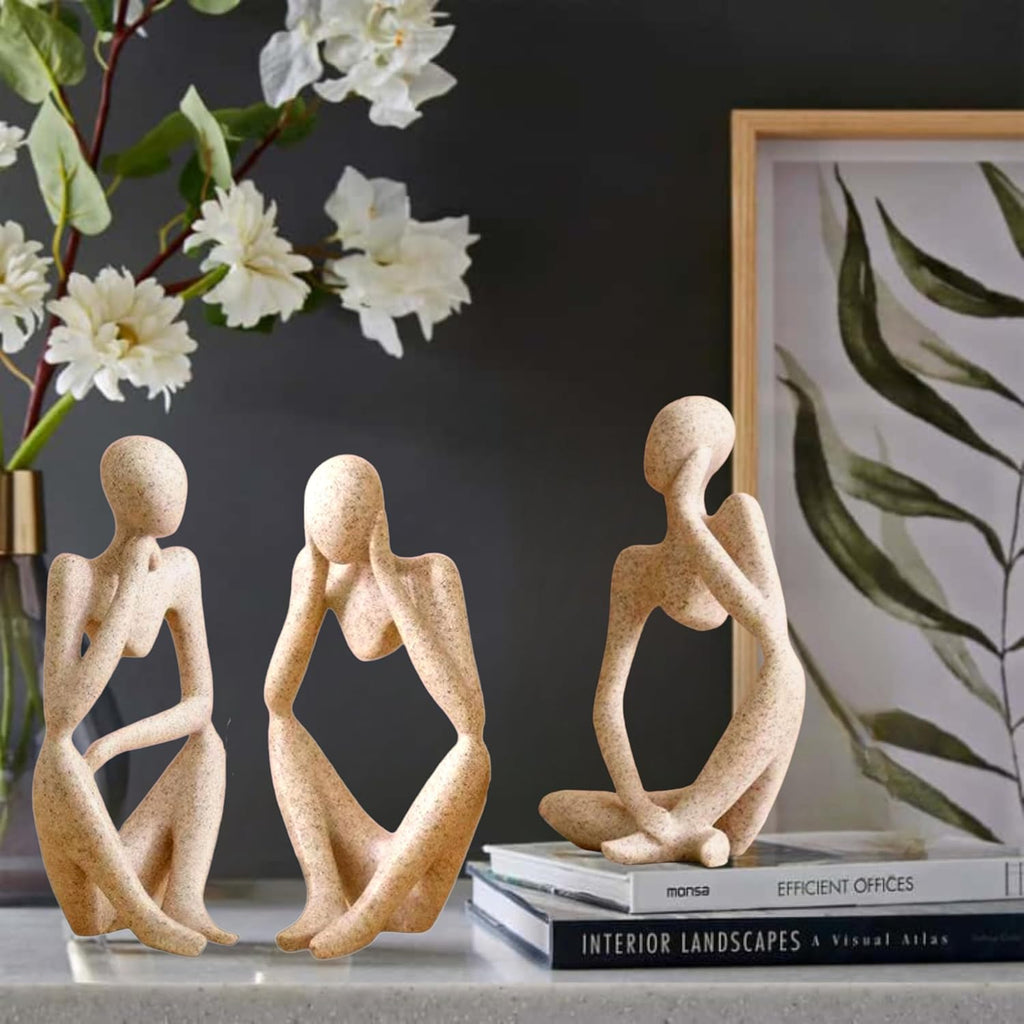 Set of 3 Abstract Thinker Men Statues for Home Decor