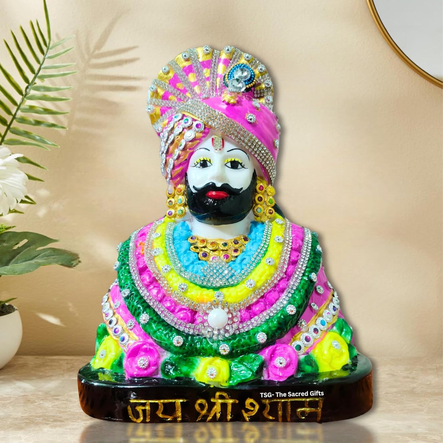 Khatu Shyam Idol for Car Dashboard Acrylic Round Murti for Home Gift Item & Statue for Temple/Pooja/Home Decor, Decorative Showpiece Figurine, Fantasy
