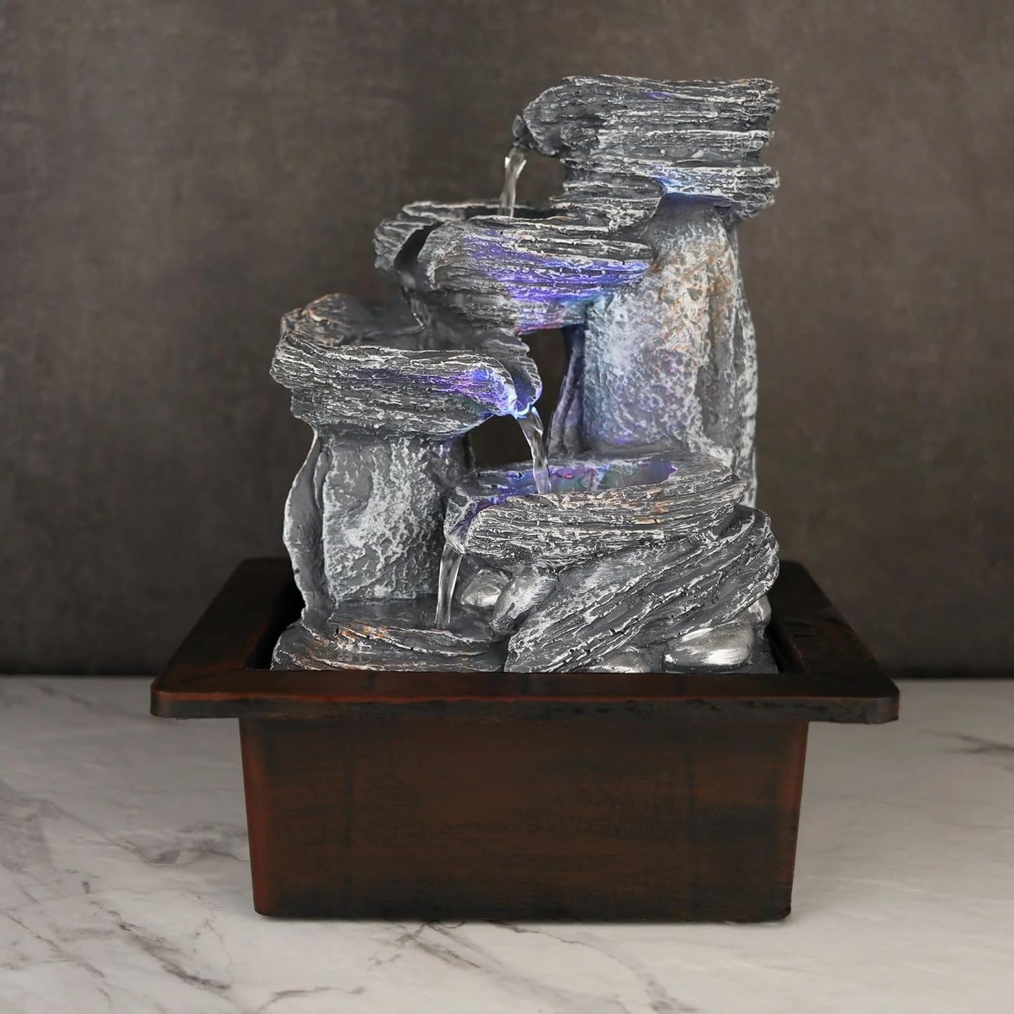 Tabletop Water Fountain, Environmental Resin Meditation Fountain, Indoor Waterfall Feature with Light for Home Office Decor Relaxation