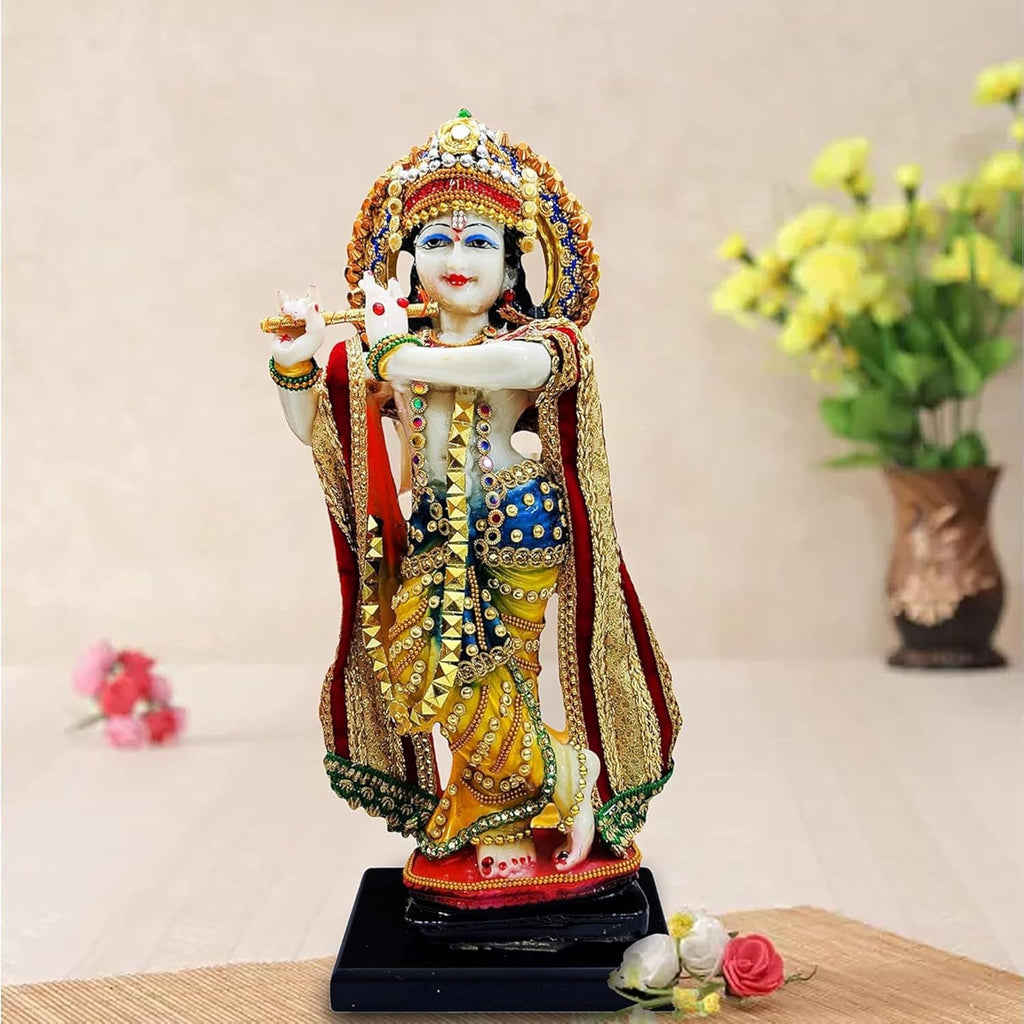 Lord Krishna Idol Decorative Statue | Flute Playing Pose, Kanha Ji Murti for Office Desk (Pack of 1)