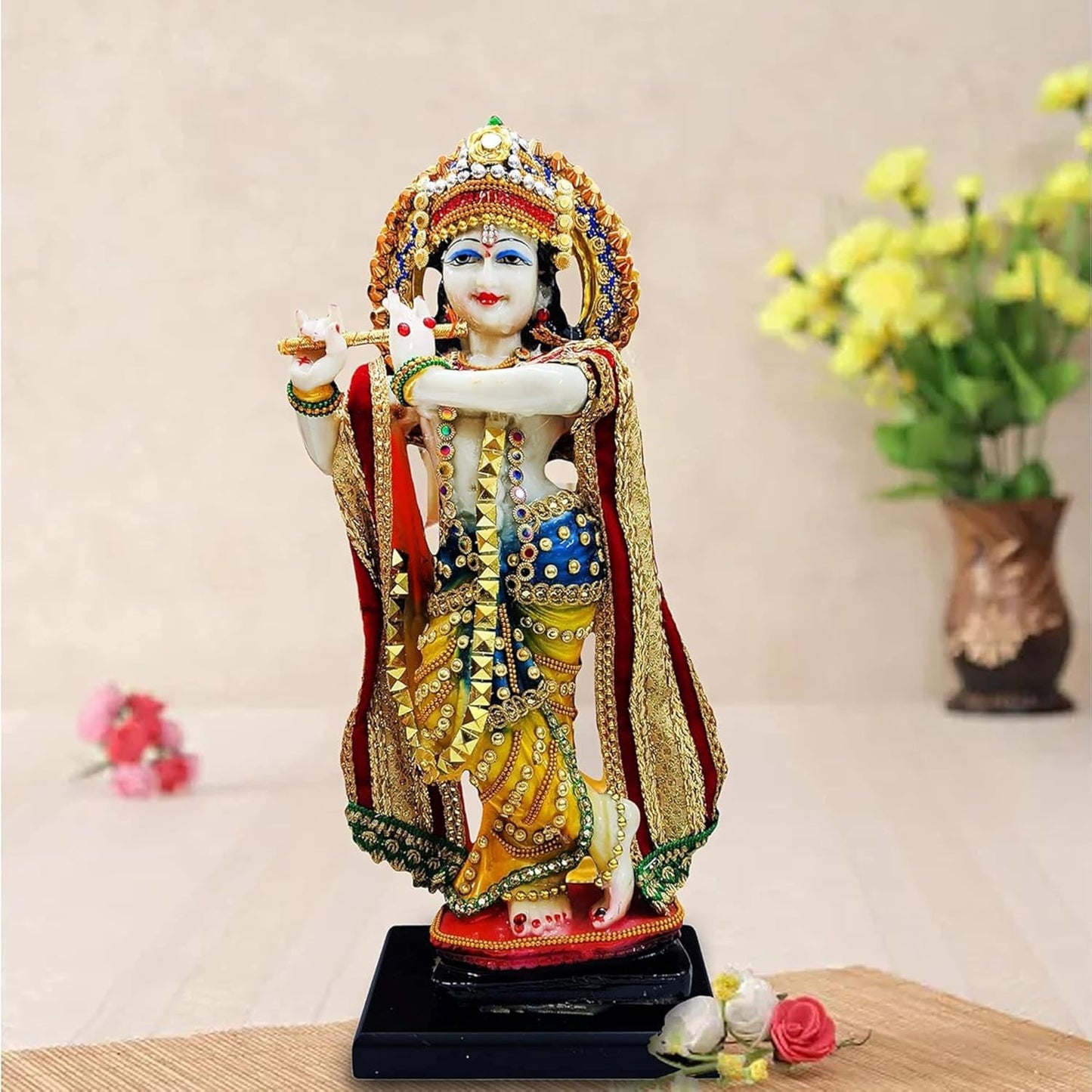 Lord Krishna Idol Decorative Statue | Flute Playing Pose, Kanha Ji Murti for Office Desk (Pack of 1)