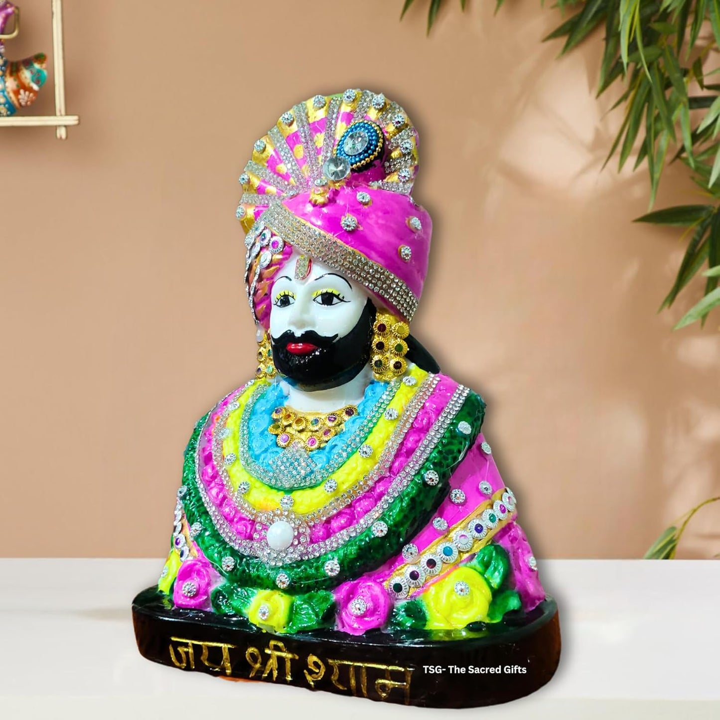 Khatu Shyam Idol for Car Dashboard Acrylic Round Murti for Home Gift Item & Statue for Temple/Pooja/Home Decor, Decorative Showpiece Figurine, Fantasy
