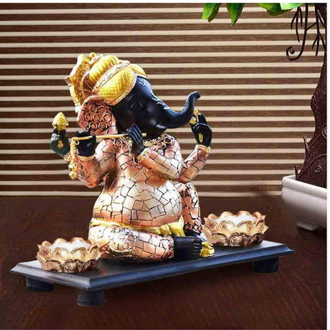 ABHIYAM Brown Ganesha with Tray Idol