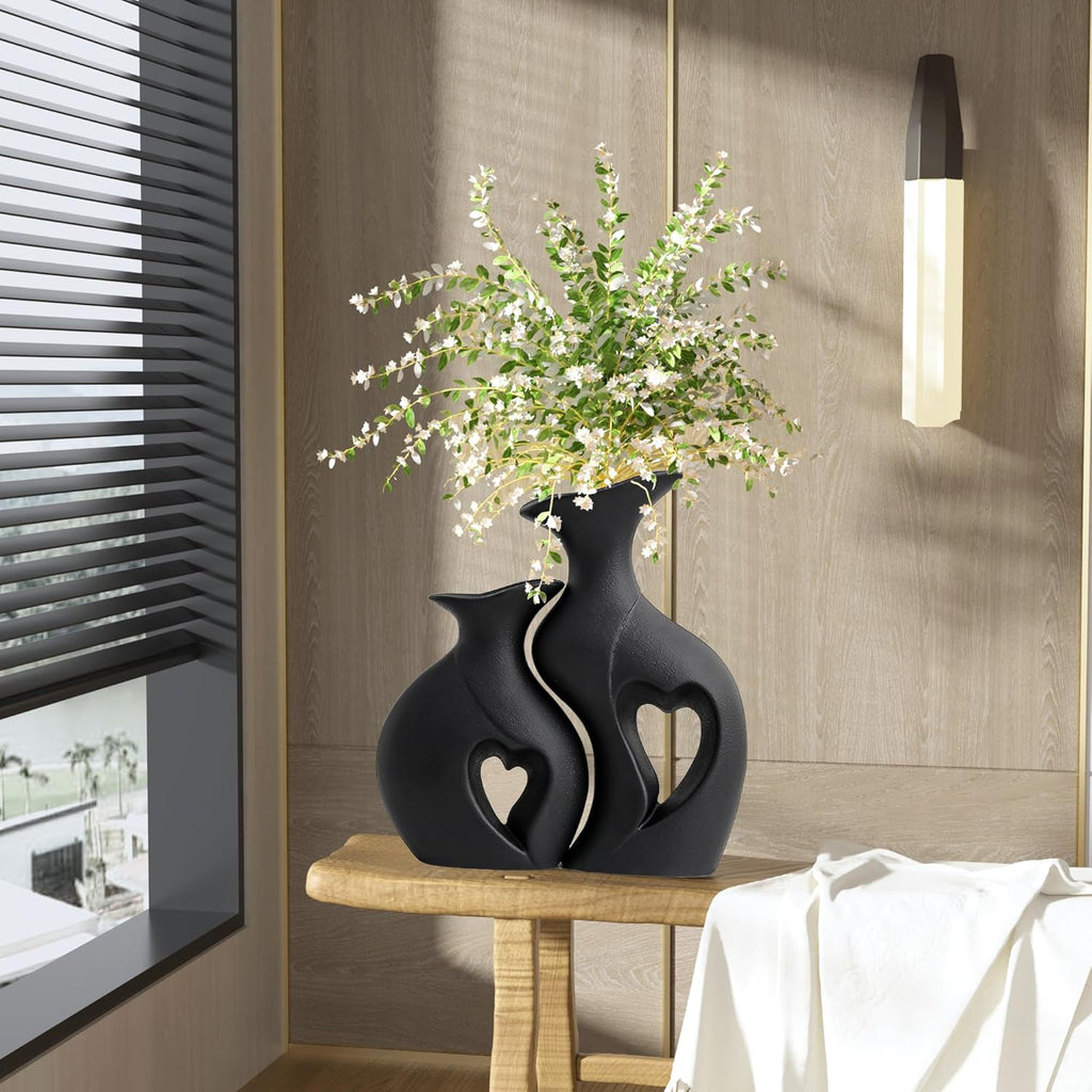 Set of 2 Ceramic Vases for Home Decor - Minimalist Nordic Boho Style Vases
