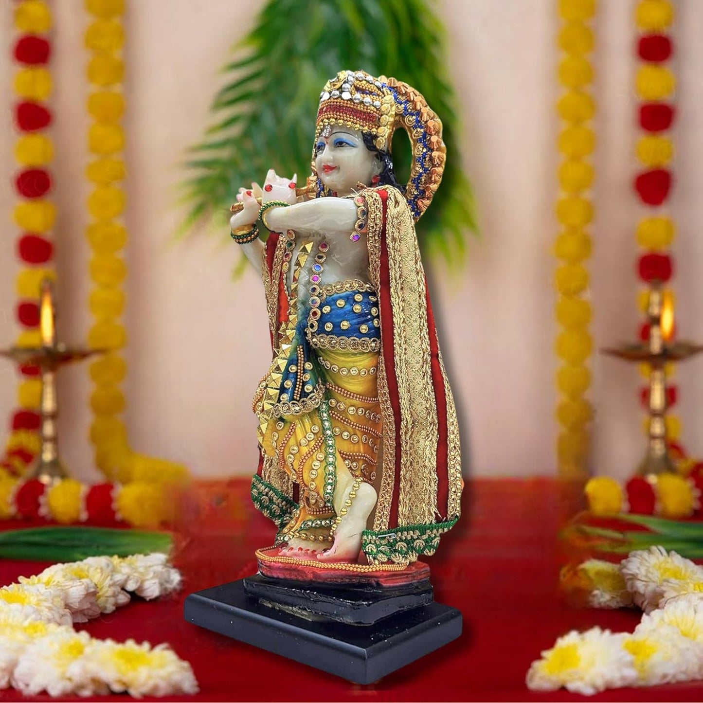 Lord Krishna Idol Decorative Statue | Flute Playing Pose, Kanha Ji Murti for Office Desk (Pack of 1)