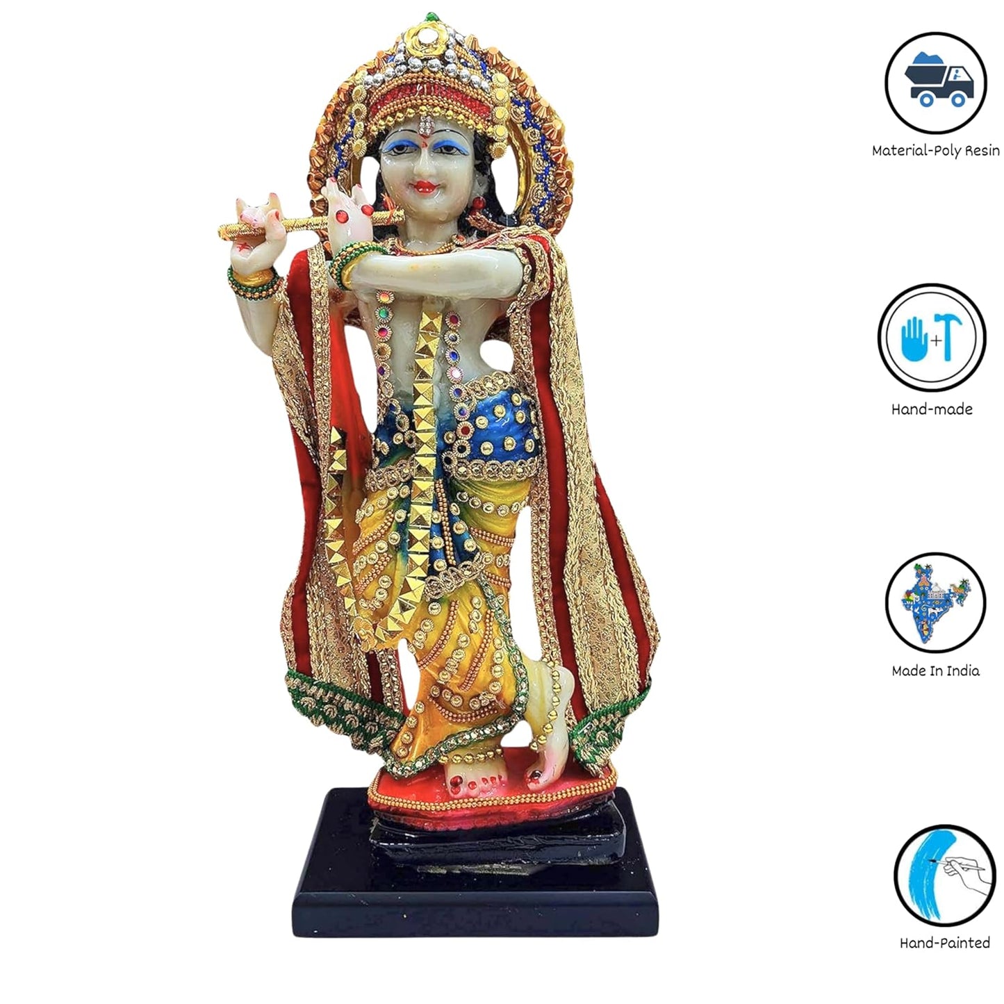 Lord Krishna Idol Decorative Statue | Flute Playing Pose, Kanha Ji Murti for Office Desk (Pack of 1)
