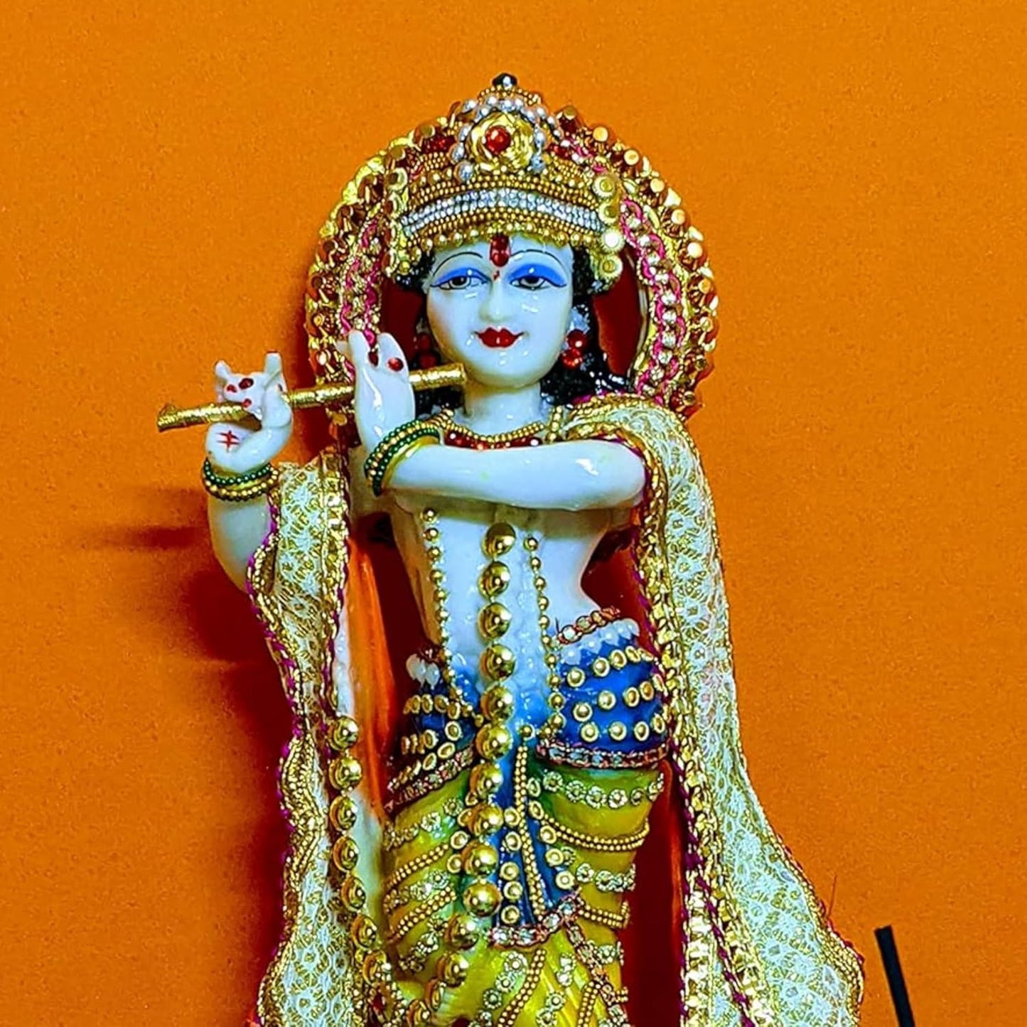 Lord Krishna Idol Decorative Statue | Flute Playing Pose, Kanha Ji Murti for Office Desk (Pack of 1)
