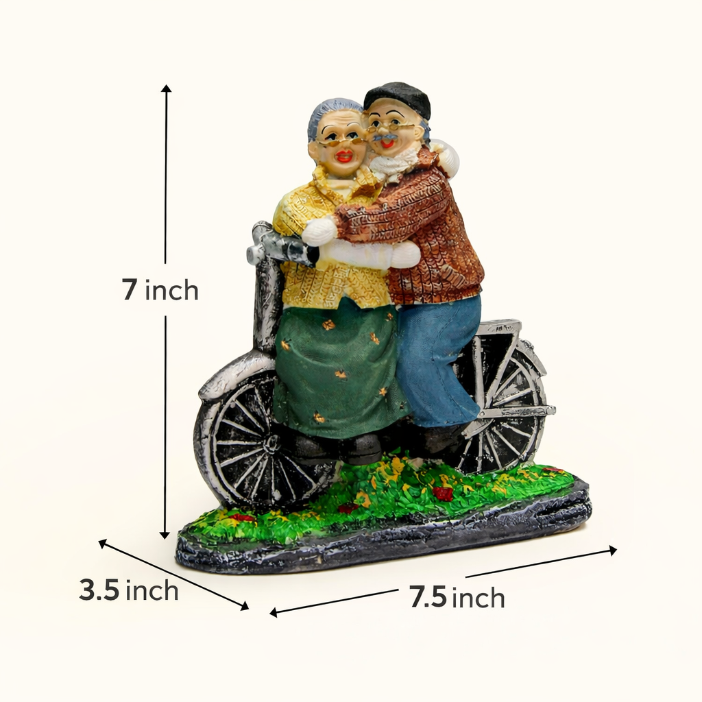 Dada-Dadi Romantic Couple Miniature Grandparents on Cycle Statue Showpiece