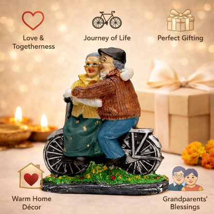 Dada-Dadi Romantic Couple Miniature Grandparents on Cycle Statue Showpiece