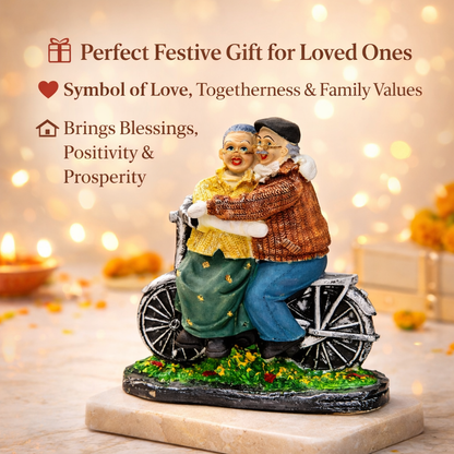 Dada-Dadi Romantic Couple Miniature Grandparents on Cycle Statue Showpiece