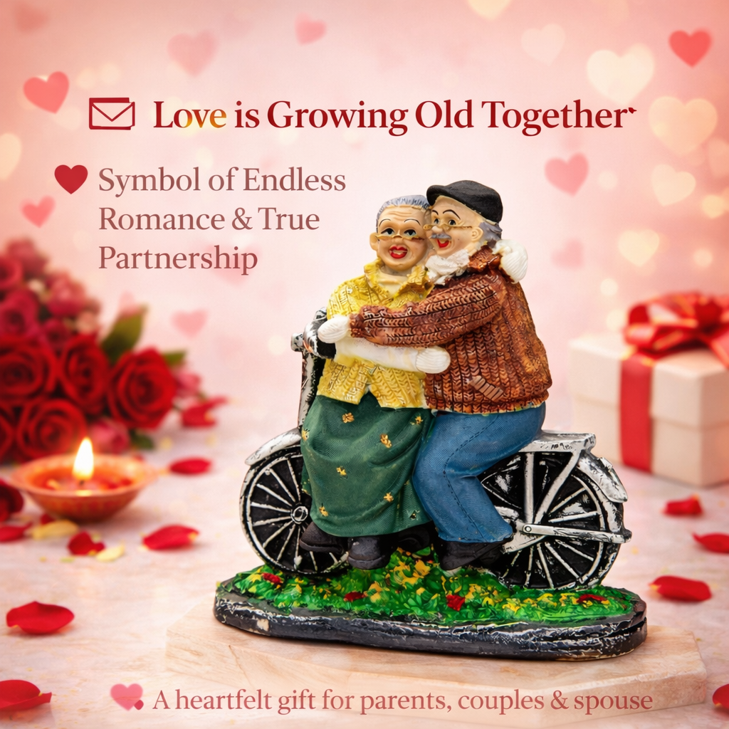 Dada-Dadi Romantic Couple Miniature Grandparents on Cycle Statue Showpiece