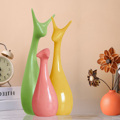 Home Decor Lucky Deer Family Statue Matte Finish Ceramic Figures showpiece for Home Decor Living Room - (Set of 3)