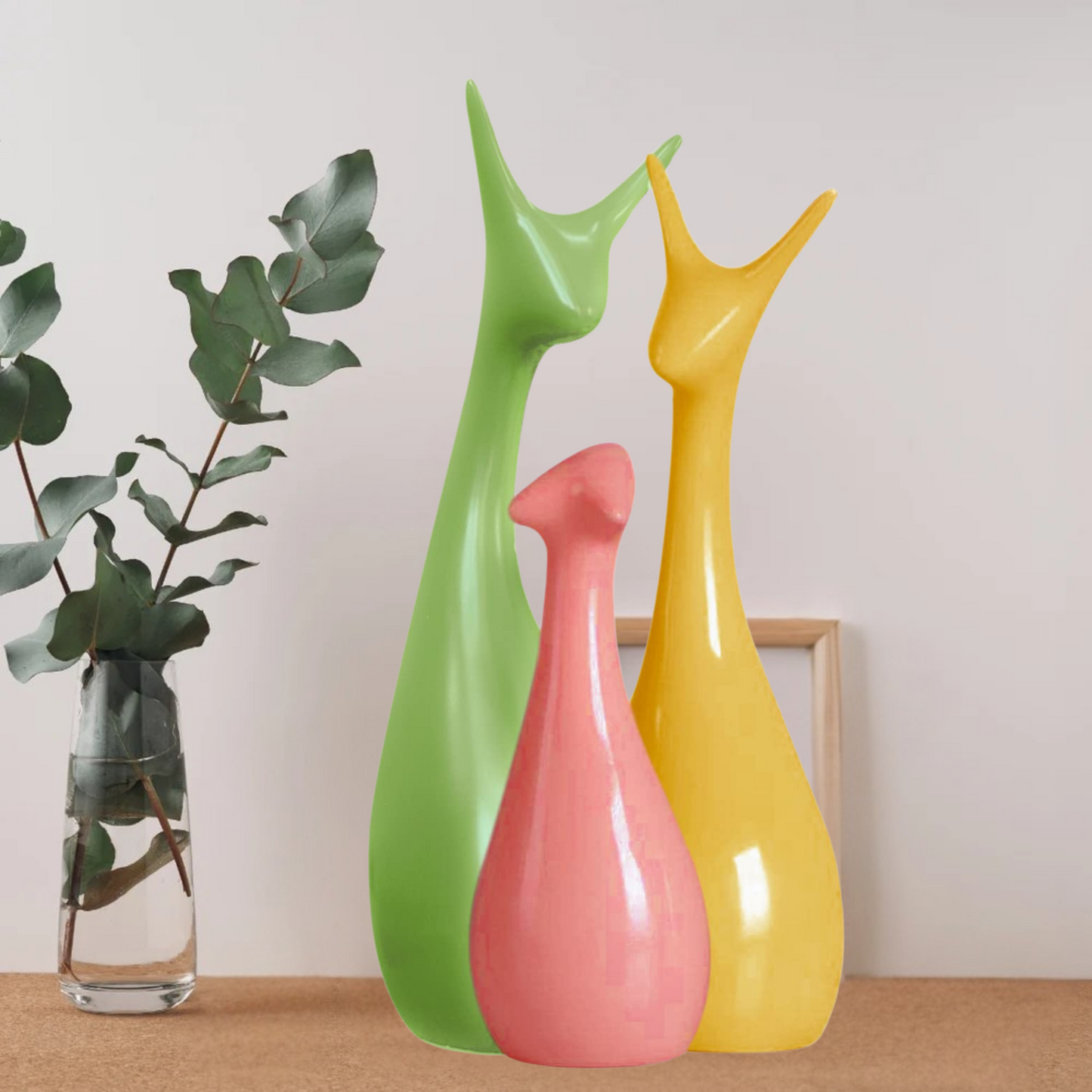 Home Decor Lucky Deer Family Statue Matte Finish Ceramic Figures showpiece for Home Decor Living Room - (Set of 3)